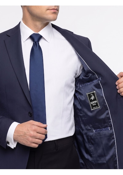Plus Scorpion Erkek Slim Fit Ceket Likralı Fitilli Kumaş, Çift Düğmeli Tek Yırtmaçlı Modern Tasarım Lacivert