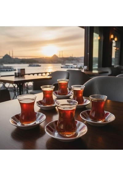 Paşabahçe 6'li Çay Bardağı 130cc Ve Porland Porselen 6'li Çay Tabağı Set Kolye,küpe Hediyeli Diğer