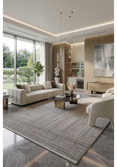 Alya Modern İtalyan Tasarım Makine Halısı Al01 Gri Açık Gri