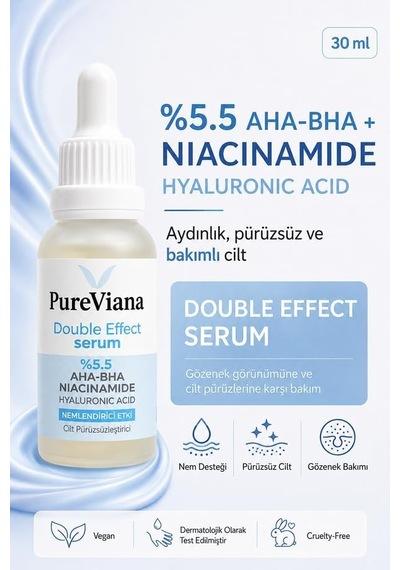 Double Effect Serum 30ml Aha-bha + Niacinamide Aydınlatıcı, Gözenek Sıkılaştırıcı, Ton Eşitleyici