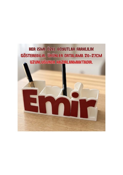 Beyaz Kırmızı Kişiye Özel İsimli Kalemlik - 3d Baskı Masa Organizer Diğer