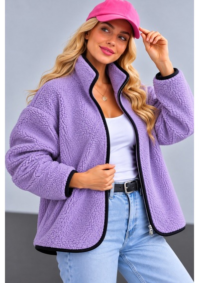 Fiolin Tedy Welsoft Fermuarlı Ceket Lila