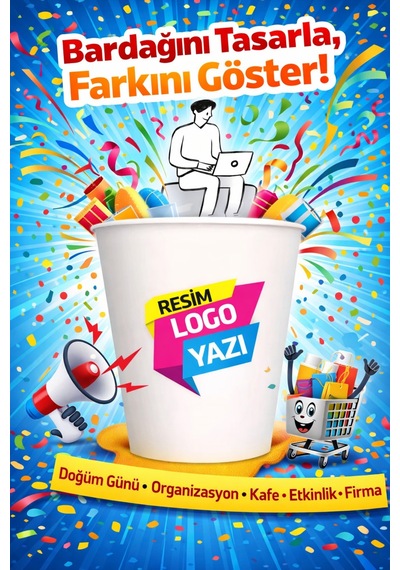 Firmaya Fuar Kişiye Özel Logo Baskılı Tasarım 500 Adet Kalın Gramaj 7 Oz Karton Bardak 1