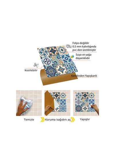 Tink KENDİNDEN YAPIŞKANLI ETNİK KARO DESENLİ PVC KARO 30X30 CM
