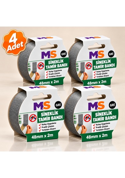 4 Adet Yapışkanlı Gri Sineklik Tamir Bandı 48 Mm X 2 Metre Yaması Tülü Bantı Delik Onarımı Yapıştırma 48 x 48