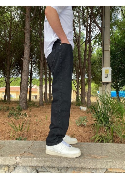 Erkek Yıkamalı Siyah Baggy Pantolon Siyah