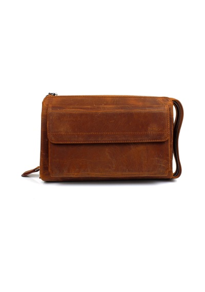 Alphaclub Bag Erkek Hakiki Crazy Deri Taba El Çantası Clutch Portföy Çanta