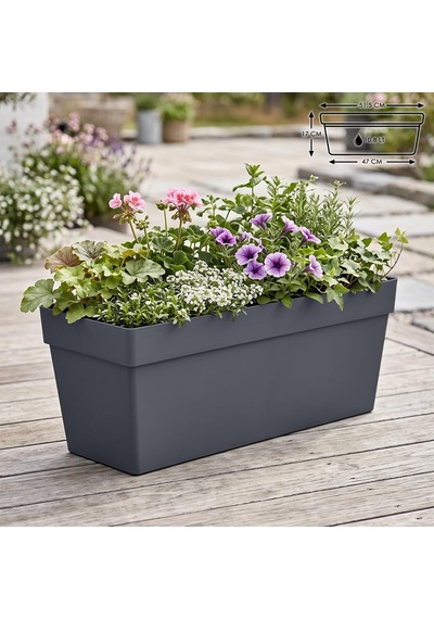 Yalı Balkon Saksı Drenajlı Izgaralı Plastik Bahçe Veranda Saksısı 1 Adet, Antrasit, 10.8 Litre Diğer