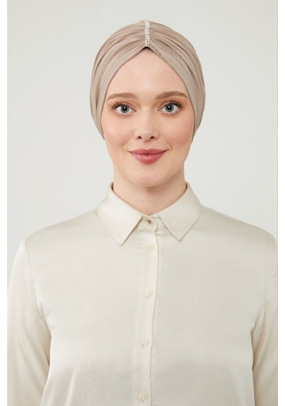 Melodi Scarf Kadın Tesettür Taşlı Dış Bone Vizon Vizon