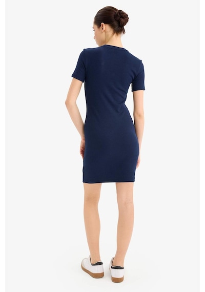 DeFacto Coool Bodycon Vücudu Saran Bisiklet Yaka Fitilli Kaşkorse Kısa Kollu Mini Elbise E7231AX25SPNV241