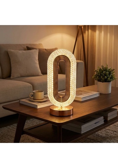 Oval Şeklinde Kristal Led Masa Lambası Dokunmatik, 3 Renk Işık Modlu, Şarjlı Dekoratif Gece Lambası Beyaz