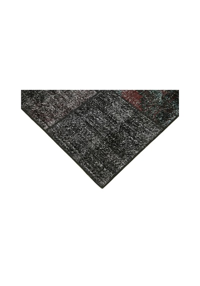 Bespoky Antrasit Geometrik Patchwork Salon Halısı El Dokuma Siyah