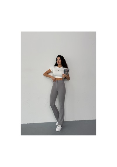 Thiff Gymwear Krep Kumaş Likralı Kadın Palazzo Pantolon 3'lü Set Bej-gri-lacivert