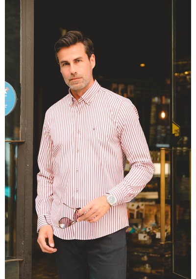 Slim Fit Uzun Kol Likralı Çizgili Yaka Düğmeli Hediye Kutulu Erkek Gömlek Fs-003669 - Bordo-2576 Slim Fit Uzun Kol Likralı Çizgili Yaka Düğmeli Hediye Kutulu Erkek Gömlek Fs-003669 - Bordo-2576