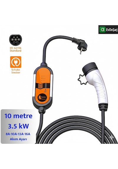 Feyree 10 Metre Ev Prizi 3.5 Kw Elektrikli Araç Taşınabilir Şarj Cihazı Tip-2 Mod 2