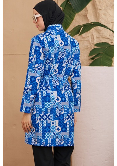 Hmm Swimwear Paraşüt Tam Kapalı Tesettür Mayo Desenli Dokuma 2224-189 Siyah