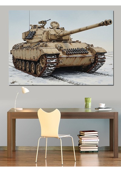 Çöl Kamuflajlı Savaş Tankı Dekoratif Kanvas - Mdf Ahşap Tablo