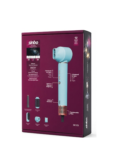 Sinbo Air Brush Saç Şekillendirme Cihazı - 5 Başlıklı - Mavi Renk