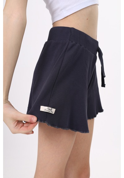 Toontoy Kız Çocuk Beli Lastikli Basic Fitilli Şort - Paça Detaylı Füme