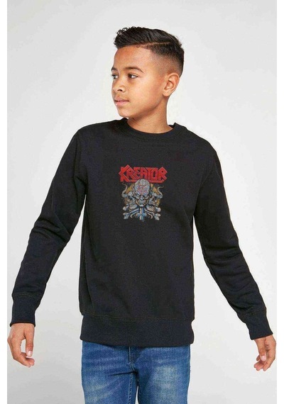 Tshirthane Kreator Baskılı Unisex Çocuk Siyah Sweatshirt Siyah