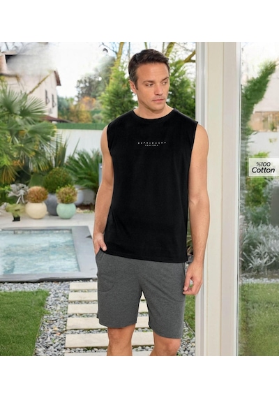 Pijamoni Erkek Bisiklet Yaka Kolsuz Şortlu Pijama Takımı 6180/6 - 1 Adet Siyah Pijamoni Erkek Bisiklet Yaka Kolsuz Şortlu Pijama Takımı 6180/6 - 1 Adet Siyah