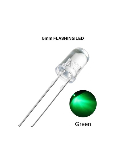 Flaşörlü Led Yeşil 2 Bacaklı 5mm
