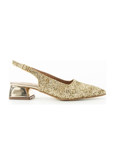 Duxal Shoes Londra Cam Kırıntıları Detay Arkası Açık Topuklu Ayakkabı Gold