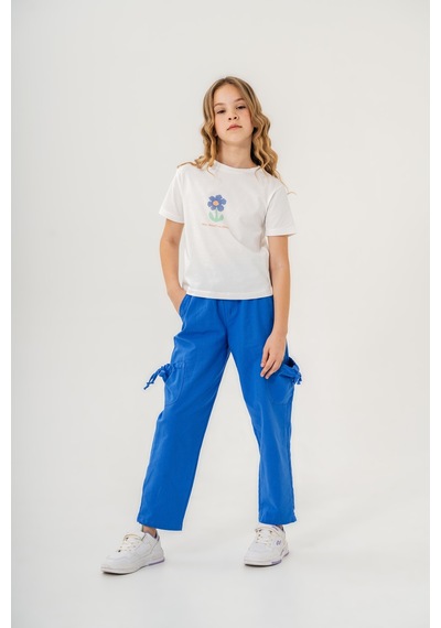 Mısstuffy Kız Çocuk Pamuklu T-shirt Keten Pantalonlu Yazlık Takım 6-9 Yaş Beyaz - Mavi Mısstuffy Kız Çocuk Pamuklu T-shirt Keten Pantalonlu Yazlık Takım 6-9 Yaş Beyaz - Mavi