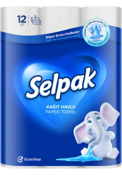 Selpak Süper Emici Rulo Kağıt Havlu 3 Katlı 12'Li Paket