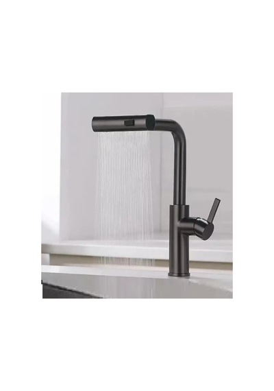 Rena Design Çok Modlu Siyah Mutfak Evye Bataryasi Spiralli Çek Birak Başlik Yağmurlama