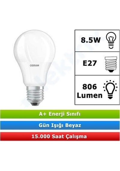 Osram 8.5W 60W E-27 Duy 6500K 806 Lm Beyaz Işık Led Ampul