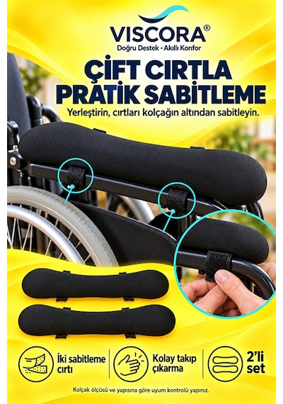 Visco Tekerlekli Sandalye Kolçak Destek Pedi 2 Li Cırtlı Dirsek Ve Bilek Destek Minderi