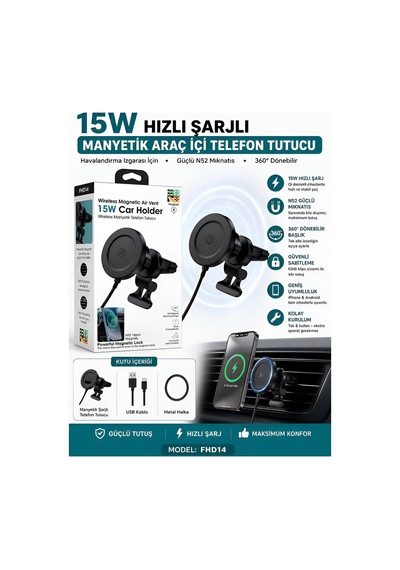Fhd-14 360 Wireless Kablosuz 15w Şarj Mıknatıslı Havalandırma İç