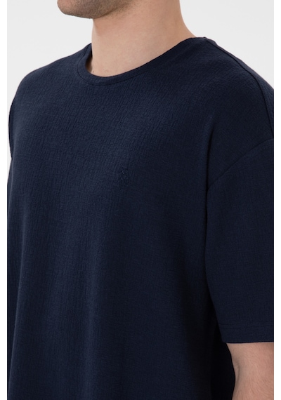 U.S. Polo Assn. Erkek Comfort Fit Bisiklet Yaka Lacivert Jakarlı İnterlok  Tişört 50308448-VR033