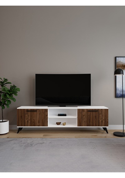 Monaco Düşer Kapaklı Tv Ünitesi 2 Kapaklı 180 Cm - Atlantik Çam & Beyaz Atlantik Çam - Beyaz
