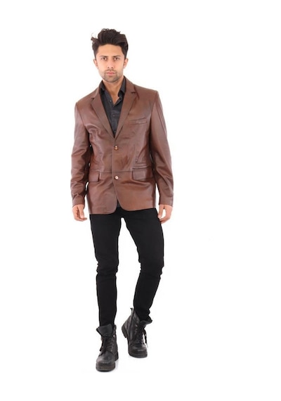 Hakiki Kuzu Derisi Blazer Düğmeli Erkek Deri Ceket Kahverengi Kahverengi