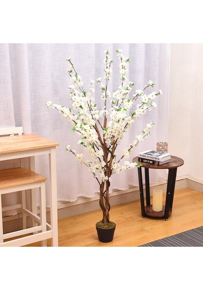 Yapay Ağaç Lüx Bahardalı Ağacı Beyaz Japon Kiraz Çiçeği Sakura Çiçeği 150x70cm Siyah Plastik Saksılı