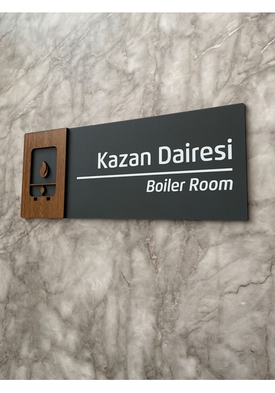 Wooden Serisi Kazan Dairesi Kapı Isimliği Yönlendirme Levhası