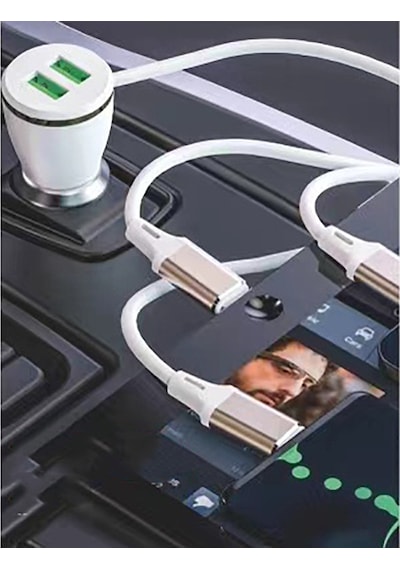 Go Des GD-CC202 5 in 1 5A Hızlı Şarj Çift USB-A ve Micro Type-C Lightning Kablolu Araç Şarj Aleti GODES-TA84061 Beyaz
