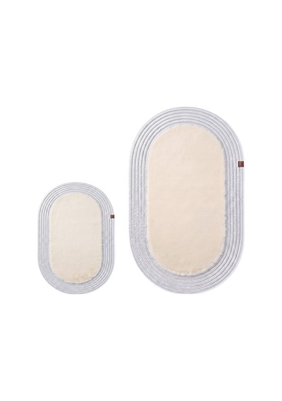 Banyo Paspası Takımı 60x100+40x60 Cm Düz Bej & Gümüş