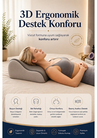 Çok Amaçlı Ortopedik Bel Minderi Visco,-yıkanabilir Kılıf 23x50x40 Gri