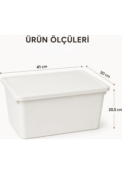 20 Litre Kapaklı Plastik Depolama Kutusu Organizer Kutu Çok Amaçlı Düzenleyici Saklama Kutusu E Beyaz