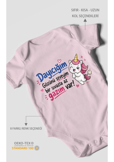 Morivokids Dayıya Özel Kısa Kollu Bebek Body %100 Pamuk Zbn190-kk Bebe Pembe