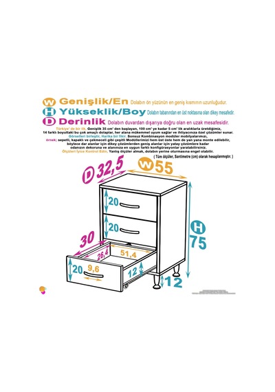 Eliusta Seçer 3 Çekmeceli 55 Cm Banyo Ve Mutfak Dolabı Beyaz 55x75x32,5 Cm Çok Amaçlı Organizer Dolap Beyaz