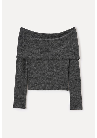 Mudo Kadın Kadın Siyah Kayık Yaka Fitted Uzun Kollu Bluz 1264985