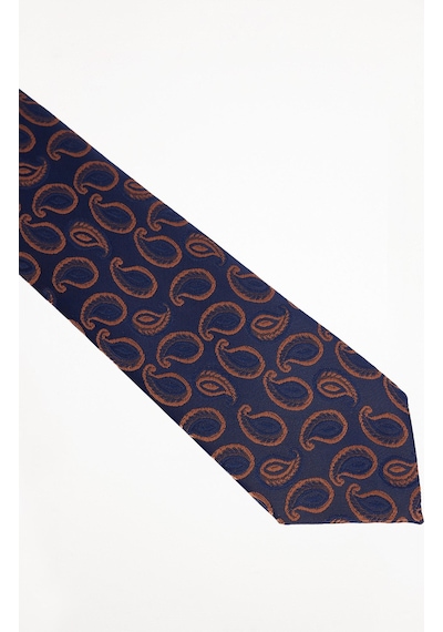 Tudors Erkek Lacivert Paisley Desenli Klasik Kravat Ve Cep Mendili Takımı-51514