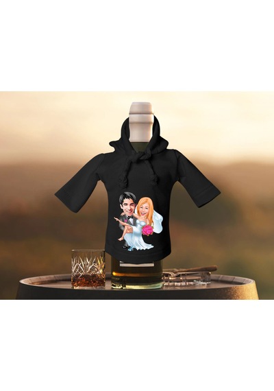 Bk Gift Kişiye Özel Sevgililer Karikatürlü Mini Siyah İçki Şişesi Tişörtü , Ev Bar Dekoru, Viski, Şarap, Votka, Rakı Şişesi Tişörtü, Ev Barı-9