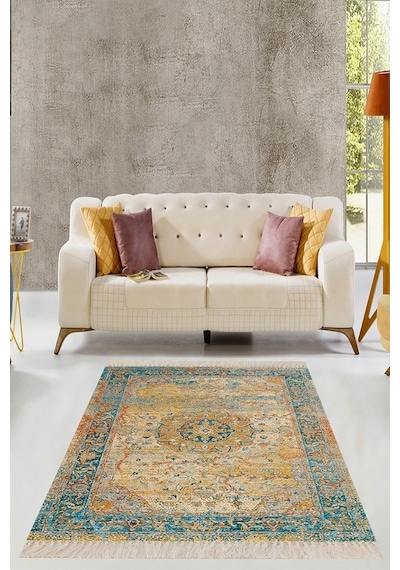 Pelangi Osmanlı Motifler Desenli Yıkanabilir Kaymaz Taban Salon Halısı, Bej 160 X 230