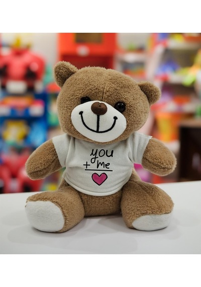 You + Me Tasarım Baskılı Tişörtlü Peluş Ayı Oyuncak Sevgiliye Hediye