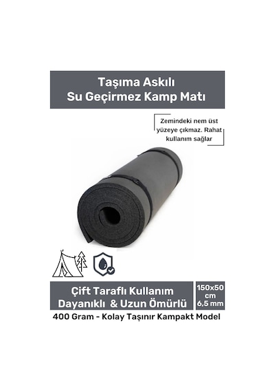 Su Geçirmez Konfor Modeli Taşıma Askılı Çift Taraflı Kamp Zemin Çadır Uyku Matı Siyah Yer Minderi